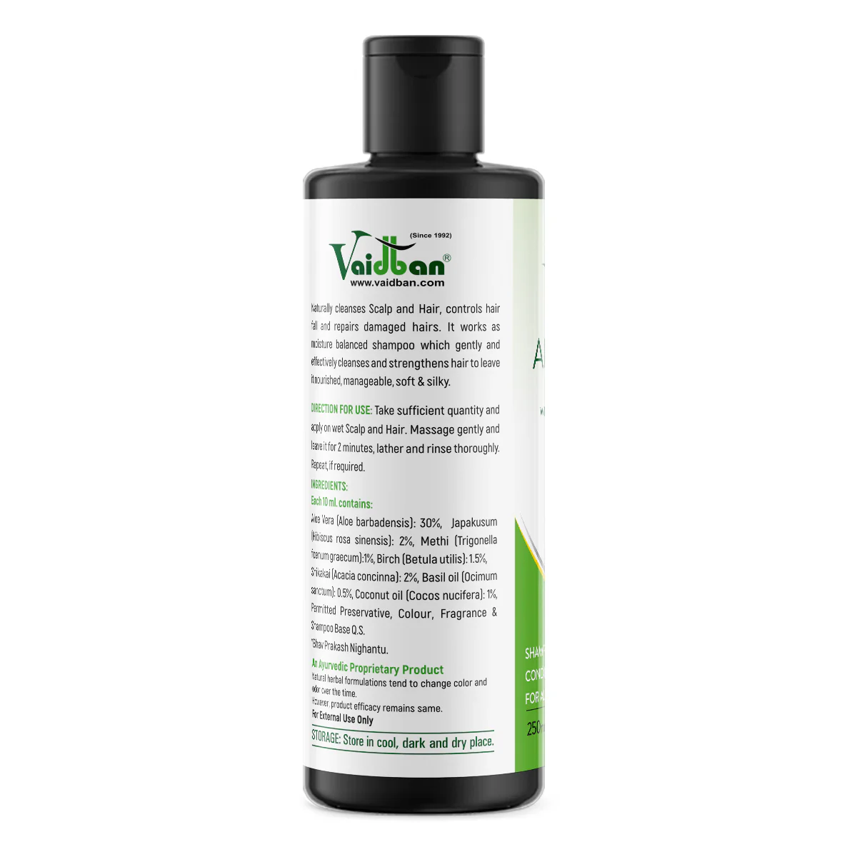 Vaidban Aloe Vera Shampoo with Conditioner | Herbal Hair Cleanser for All Hair Types | Strengthens, Nourishes & Repairs Damaged Hair | 250ml - Image 3