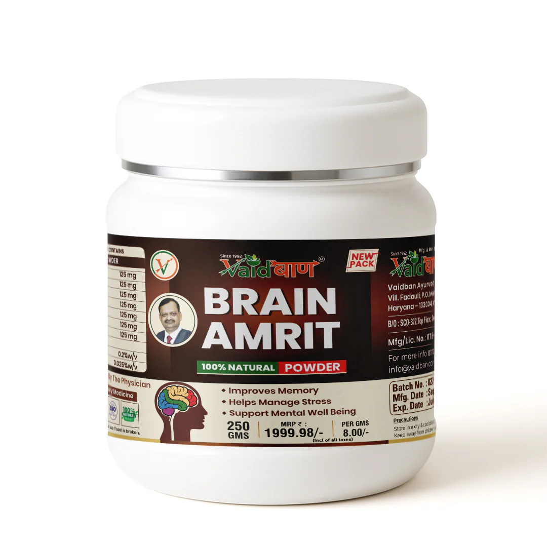 Vaidban Brain Amrit Powder – 100% Natural Ayurvedic Memory & Stress Relief Formula (250g) - Image 4