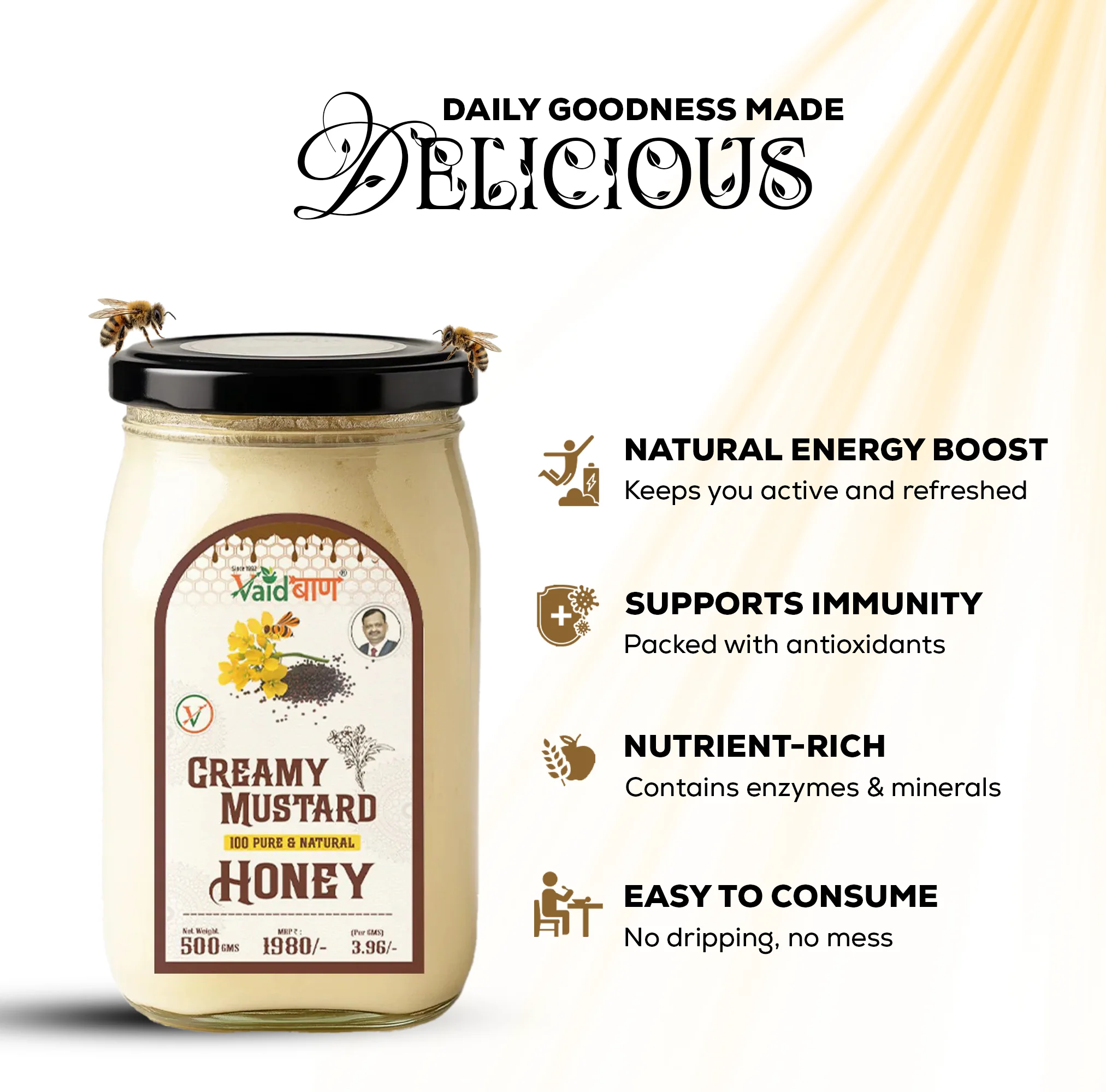 Vaidban Creamy Mustard Honey – 100% Pure Spreadable Honey | Natural & Unprocessed - Image 2