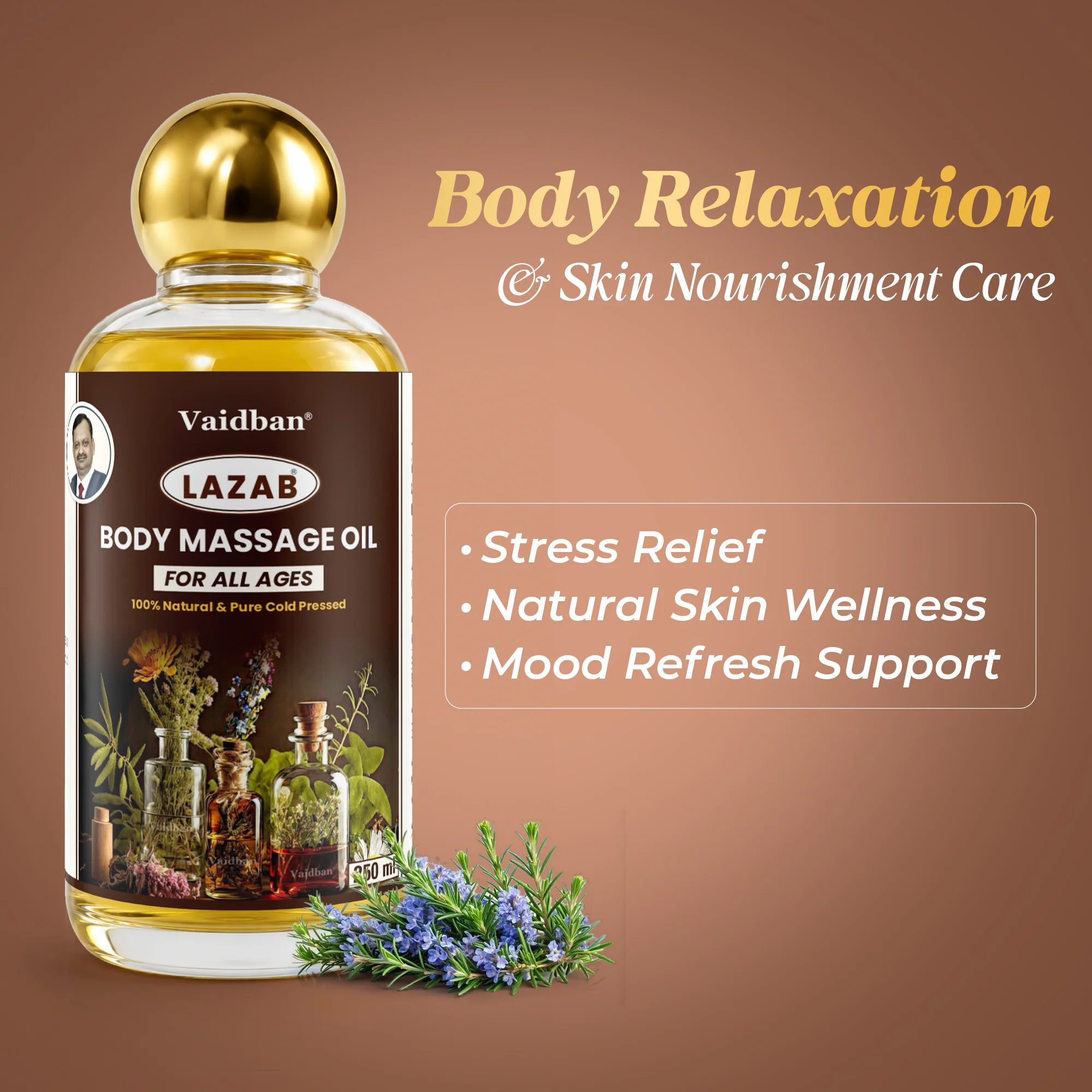 Vaidban Lazab Body Massage Oil 250ml - 100% Natural Cold Pressed Ayurvedic Oil for All Ages