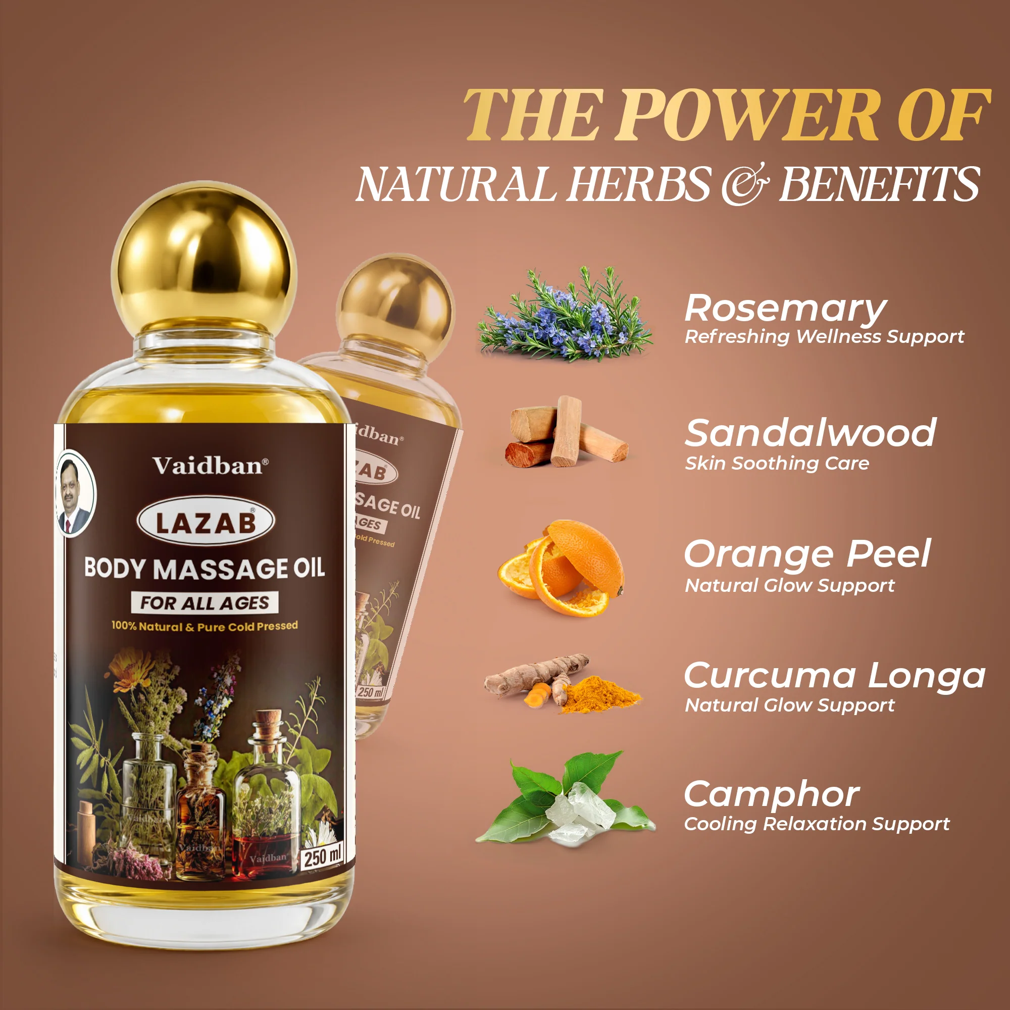 Vaidban Lazab Body Massage Oil 250ml - 100% Natural Cold Pressed Ayurvedic Oil for All Ages - Image 3
