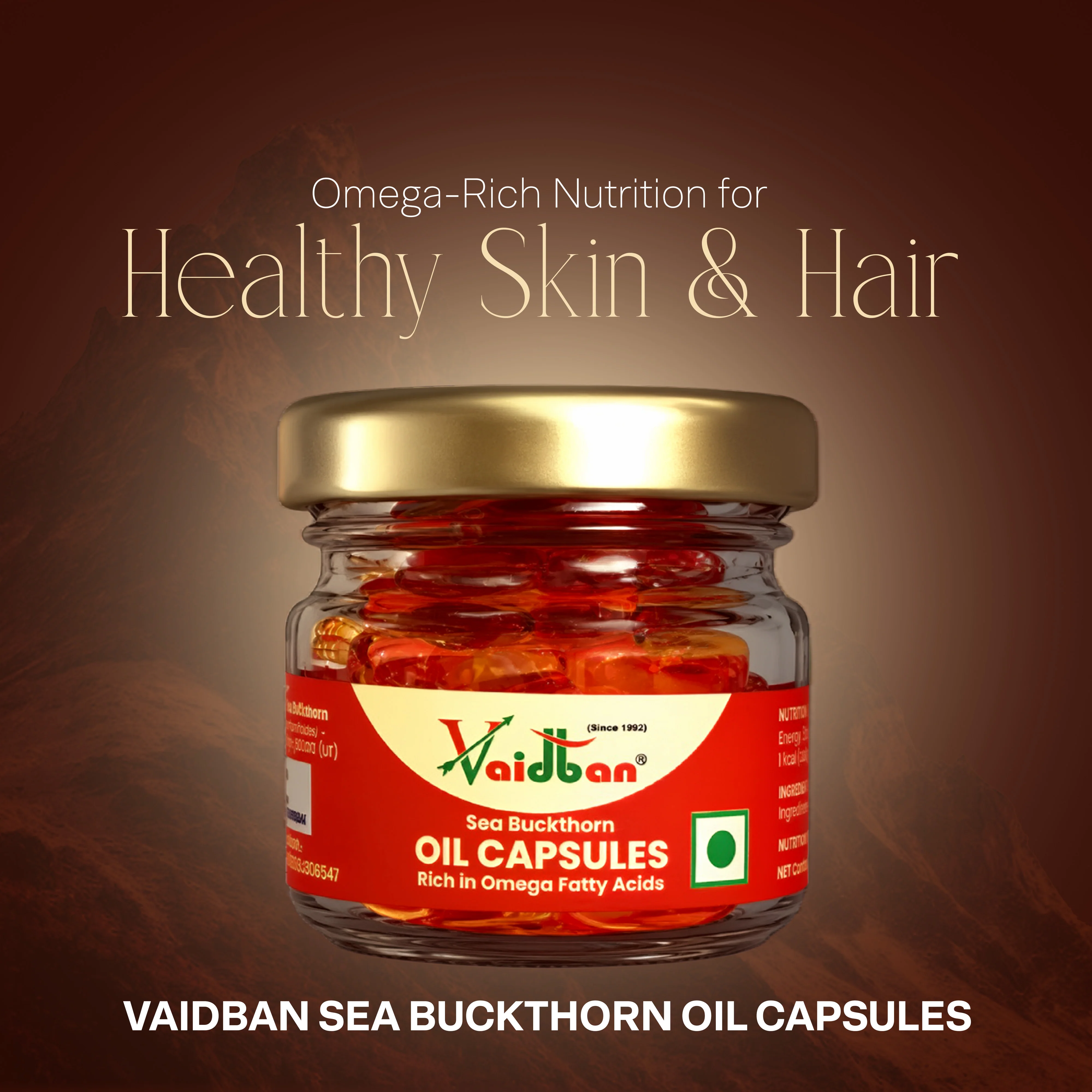 Vaidban Sea Buckthorn Oil Capsules – Rich in Omega Fatty Acids