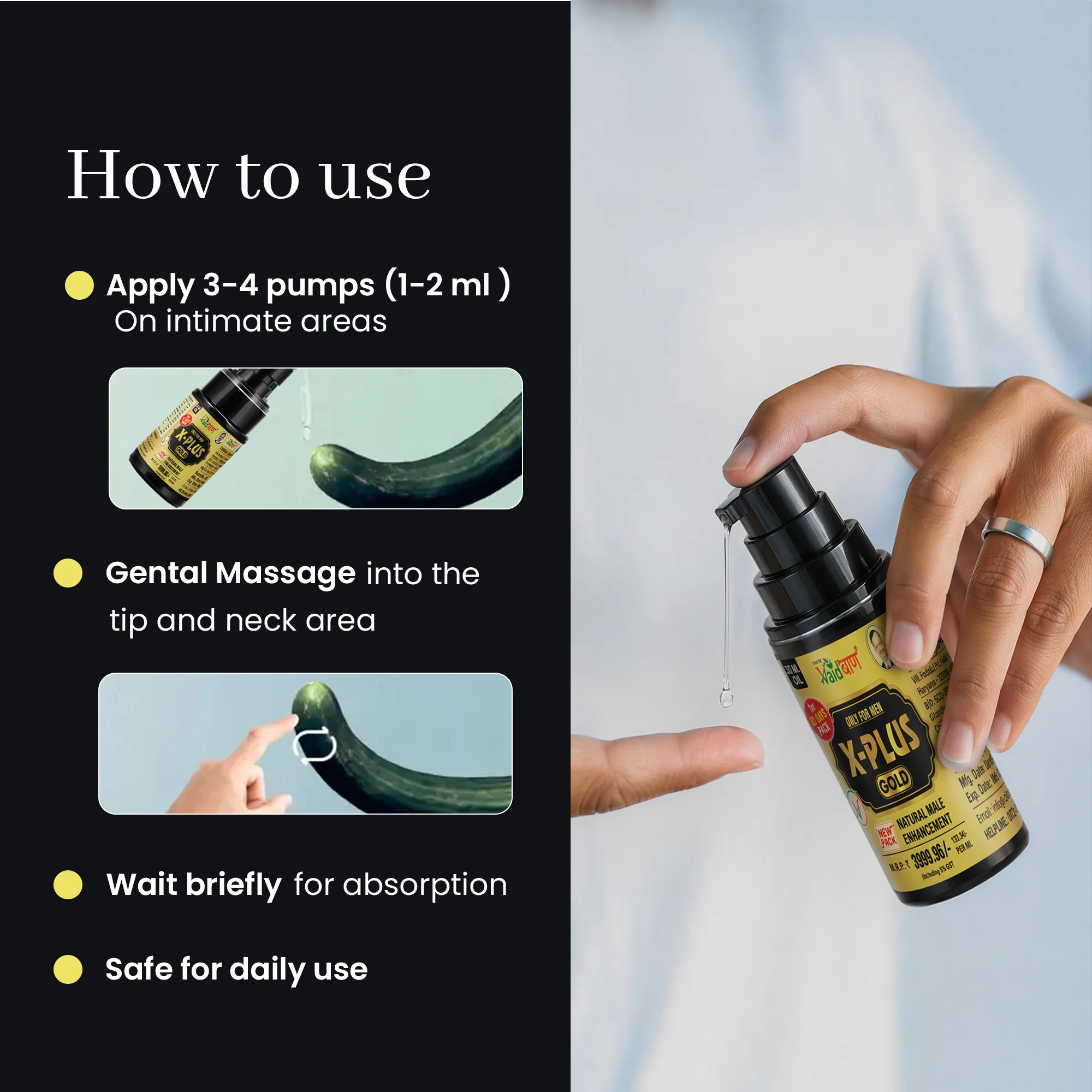 X Plus Gold Oil - Pure Ayurvedic Massage Oil For Men - Image 4